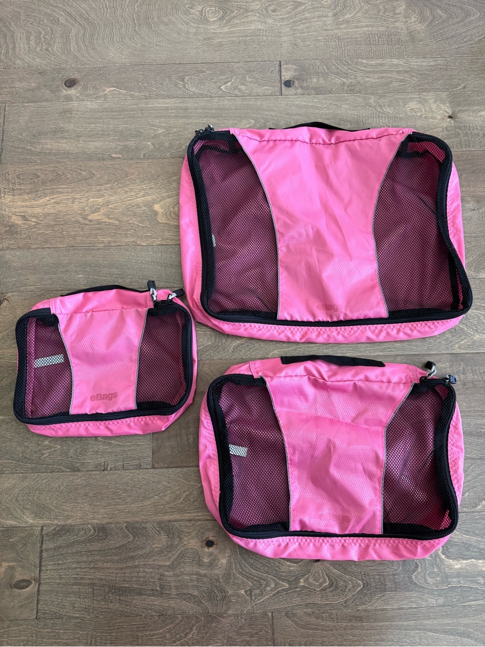 EBags Hot Pink Black Nylon Mesh Packing Cubes Set of 3 Travel Organizers